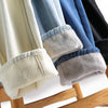 Syiwidii Velvet Jeans for Women Winter 2022 Warm Straight Denim Pants Black Fleece Elastic Waist Girls Mom Jeans Woman