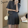 Syiwidii Women Skirt Suits Set 2022 Yellow Green 2 Piece Jacket Work Mini Pleated Skirts Korean Office Ladies Blazer Set