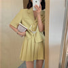 Syiwidii Women Skirt Suits Set 2022 Yellow Green 2 Piece Jacket Work Mini Pleated Skirts Korean Office Ladies Blazer Set