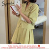 Syiwidii Women Skirt Suits Set 2022 Yellow Green 2 Piece Jacket Work Mini Pleated Skirts Korean Office Ladies Blazer Set