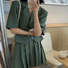 Syiwidii Women Skirt Suits Set 2022 Yellow Green 2 Piece Jacket Work Mini Pleated Skirts Korean Office Ladies Blazer Set