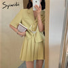 Syiwidii Women Skirt Suits Set 2022 Yellow Green 2 Piece Jacket Work Mini Pleated Skirts Korean Office Ladies Blazer Set