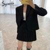Syiwidii Women Skirt Suits Set 2023 Spring 2 Piece Jacket Work Suit Mini Pleated Skirts Korean Office Ladies Blazer Set