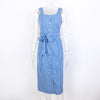 Blue Striped Dress Bow Bandage Sexy Summer Off Shoulder Women Party Dresses Single-Breasted Midi Elegant Shirt Dress