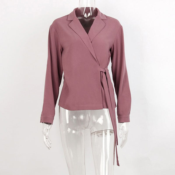 Casual Notched Women Blouse Purple Full Sleeve Knot Cotton 2022 Spring Autumn Solid Vintage Office Female Shirts