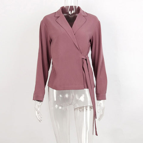 Casual Notched Women Blouse Purple Full Sleeve Knot Cotton 2022 Spring Autumn Solid Vintage Office Female Shirts