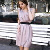 Pink Purple Sleeveless Vintage Women Dress 2022 Loose Female Mini Party Dresses With Sashes Christmas Robe Dress
