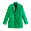 T MODA 2023 Women Chic Green Loose Long Blazer Jacket V Neck Pockets Office Lady Jackets Female Elegant Outwear