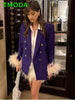 T MODA  2023 Women Double-Breasted Purple Blazer Jacket Office Lady Long Sleeve Elegant Blazer Female Chic Outwear