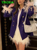 T MODA  2023 Women Double-Breasted Purple Blazer Jacket Office Lady Long Sleeve Elegant Blazer Female Chic Outwear