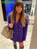 T MODA  2023 Women Double-Breasted Purple Blazer Jacket Office Lady Long Sleeve Elegant Blazer Female Chic Outwear