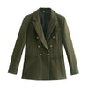T MODA  Women 2023 Golden Buttons ArmyGreen Blazer Coat Vintage Double Breasted Long Sleeve Female Outerwear Chic Tops