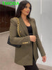 T MODA  Women 2023 Golden Buttons ArmyGreen Blazer Coat Vintage Double Breasted Long Sleeve Female Outerwear Chic Tops