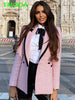 T MODA Women Elegant Pink Texture Double Breasted Tweed Blazer Long Sleeve Pockets Coats Female Streetwear Tops