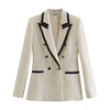 T MODA Women Elegant Pink Texture Double Breasted Tweed Blazer Long Sleeve Pockets Coats Female Streetwear Tops