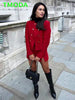 T MODA Za Women Red Texture Double Breasted Short Coat + High Waist A-Line Mini Skirt Sets Chic Office Lady Outwear Outfits