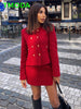 T MODA Za Women Red Texture Double Breasted Short Coat + High Waist A-Line Mini Skirt Sets Chic Office Lady Outwear Outfits