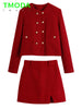 T MODA Za Women Red Texture Double Breasted Short Coat + High Waist A-Line Mini Skirt Sets Chic Office Lady Outwear Outfits