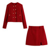 T MODA Za Women Red Texture Double Breasted Short Coat + High Waist A-Line Mini Skirt Sets Chic Office Lady Outwear Outfits