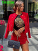 T MODA Za Women Red Texture Double Breasted Short Coat + High Waist A-Line Mini Skirt Sets Chic Office Lady Outwear Outfits