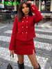 T MODA Za Women Red Texture Double Breasted Short Coat + High Waist A-Line Mini Skirt Sets Chic Office Lady Outwear Outfits