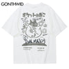 T Shirts Streetwear Hip Hop Harajuku Graffiti Japanese Kanji Cartoon Print Tees Mens 2023 Summer Casual Loose Tshirts