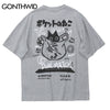 T Shirts Streetwear Hip Hop Harajuku Graffiti Japanese Kanji Cartoon Print Tees Mens 2023 Summer Casual Loose Tshirts