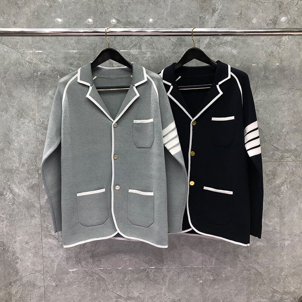 TB THOM Suit Spring Winter Man Jacket Brand Blazer White Grosgrain Tipping Knit Coat Custom  TB Formal Suit