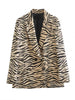 TELLHONEY Women Leopard Print Notched Collar Double Breasted With Pockets Blazer Female Casual Long Sleeves Satin Coat