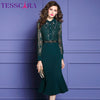 TESSCARA Women Autumn Elegant Beading Dress Festa  Trumpet Cocktail Party Robe Vintage Lace Designer Vestidos M-4XL