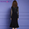 TESSCARA Women Autumn Elegant Beading Dress Festa  Trumpet Cocktail Party Robe Vintage Lace Designer Vestidos M-4XL