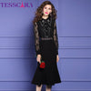 TESSCARA Women Autumn Elegant Beading Dress Festa  Trumpet Cocktail Party Robe Vintage Lace Designer Vestidos M-4XL