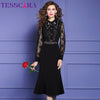 TESSCARA Women Autumn Elegant Beading Dress Festa  Trumpet Cocktail Party Robe Vintage Lace Designer Vestidos M-4XL