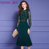TESSCARA Women Autumn Elegant Beading Dress Festa  Trumpet Cocktail Party Robe Vintage Lace Designer Vestidos M-4XL