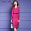 TESSCARA Women Winter Elegant Pencil Dress Festa  Office Cocktail Party Robe Femme Vintage Designer Vestidos M-3XL