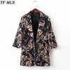 TFMLN Womens Elegant Autumn Cotton Print Floral Notched Blazer Feminino Wear to Work Office Business Outwear Jacket Top Blazer