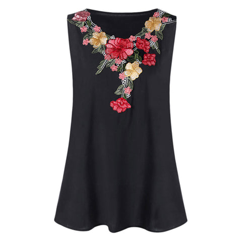 Plus Size 5XL Women Vest Top Embroidery Round Neck 2022 Summer Large Size Clothing Sleeveless Floral Camisole Tank Top