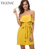Women Summer Dresses and Sundresses 2022 Kawaii Off Shoulder Strapless Tunic Dress Shirt With Sashes Yellow Robe Femme