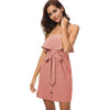 Women Summer Dresses and Sundresses 2022 Kawaii Off Shoulder Strapless Tunic Dress Shirt With Sashes Yellow Robe Femme