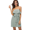 Women Summer Dresses and Sundresses 2022 Kawaii Off Shoulder Strapless Tunic Dress Shirt With Sashes Yellow Robe Femme