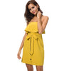 Women Summer Dresses and Sundresses 2022 Kawaii Off Shoulder Strapless Tunic Dress Shirt With Sashes Yellow Robe Femme