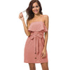 Women Summer Dresses and Sundresses 2022 Kawaii Off Shoulder Strapless Tunic Dress Shirt With Sashes Yellow Robe Femme