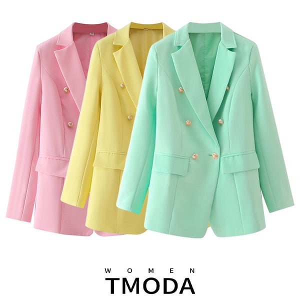 TMODA1946 2023 Autumn  Elegant Women Pink Buttons Blazers Female Casual Long Sleeve Female Jackets Office Ladies Tops Feminino