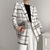 TMODA407 Za Women Oversized Plaid Double Breasted Blazer Elegant Office Work Business Formal Check Jacket Suit Coat Fall Outwear