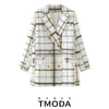 TMODA407 Za Women Oversized Plaid Double Breasted Blazer Elegant Office Work Business Formal Check Jacket Suit Coat Fall Outwear