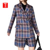 TMODA518 Za Women 2022 Spring Lattice Suit Jacket Office Formal Blazer Double Breasted High Waist Brmuda Shorts Two Peice Set