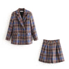 TMODA518 Za Women 2022 Spring Lattice Suit Jacket Office Formal Blazer Double Breasted High Waist Brmuda Shorts Two Peice Set