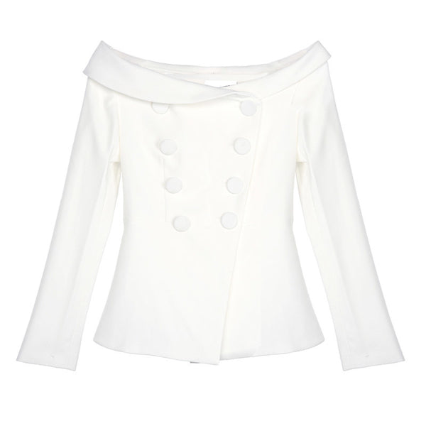 Off Shoulder Coat For Women Double Breasted High Waist Slim White Long Blazer Female 2022 Spring Fashion Clothing