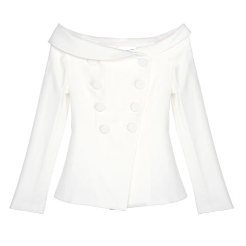 Off Shoulder Coat For Women Double Breasted High Waist Slim White Long Blazer Female 2022 Spring Fashion Clothing