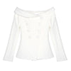 Off Shoulder Coat For Women Double Breasted High Waist Slim White Long Blazer Female 2022 Spring Fashion Clothing